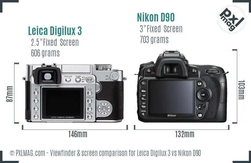 Leica Digilux 3 vs Nikon D90 Screen and Viewfinder comparison