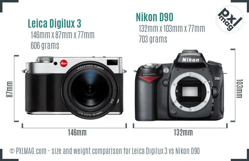 Leica Digilux 3 vs Nikon D90 size comparison