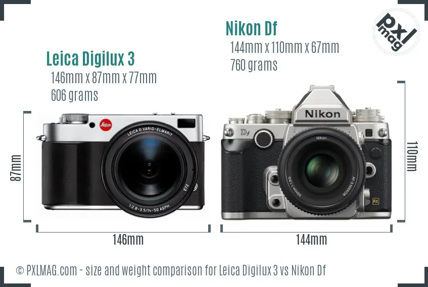 Leica Digilux 3 vs Nikon Df size comparison
