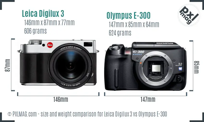 Leica Digilux 3 vs Olympus E-300 size comparison