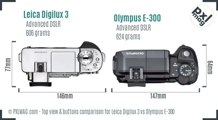 Leica Digilux 3 vs Olympus E-300 top view buttons comparison