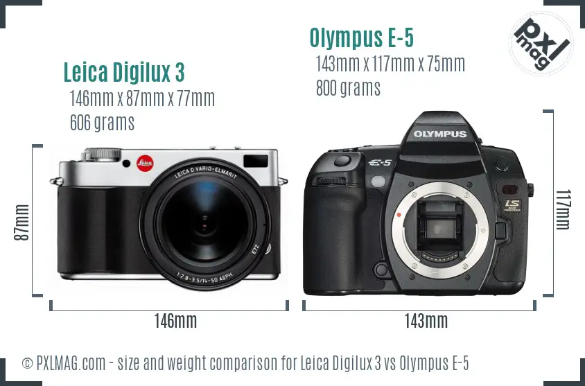 Leica Digilux 3 vs Olympus E-5 size comparison