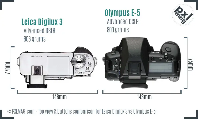 Leica Digilux 3 vs Olympus E-5 top view buttons comparison