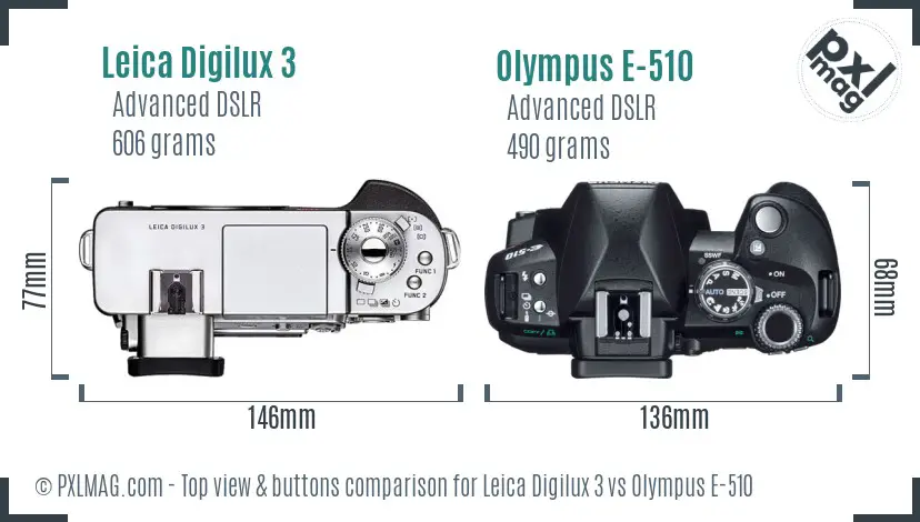 Leica Digilux 3 vs Olympus E-510 top view buttons comparison