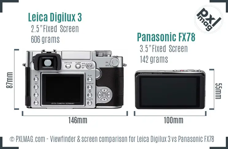 Leica Digilux 3 vs Panasonic FX78 Screen and Viewfinder comparison