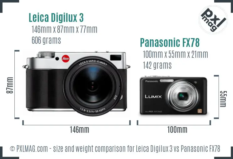 Leica Digilux 3 vs Panasonic FX78 size comparison
