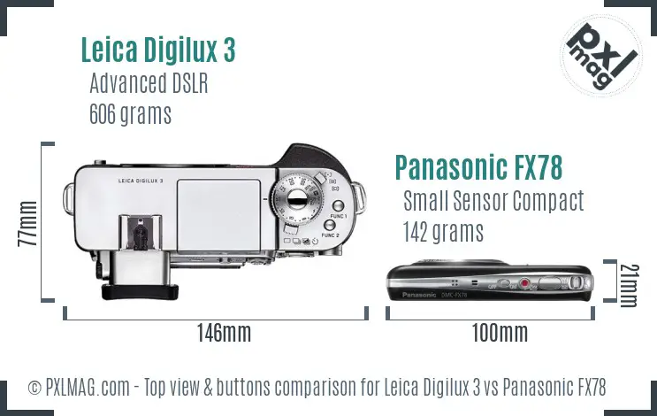 Leica Digilux 3 vs Panasonic FX78 top view buttons comparison
