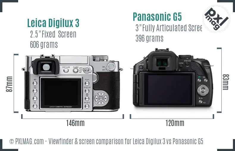 Leica Digilux 3 vs Panasonic G5 Screen and Viewfinder comparison