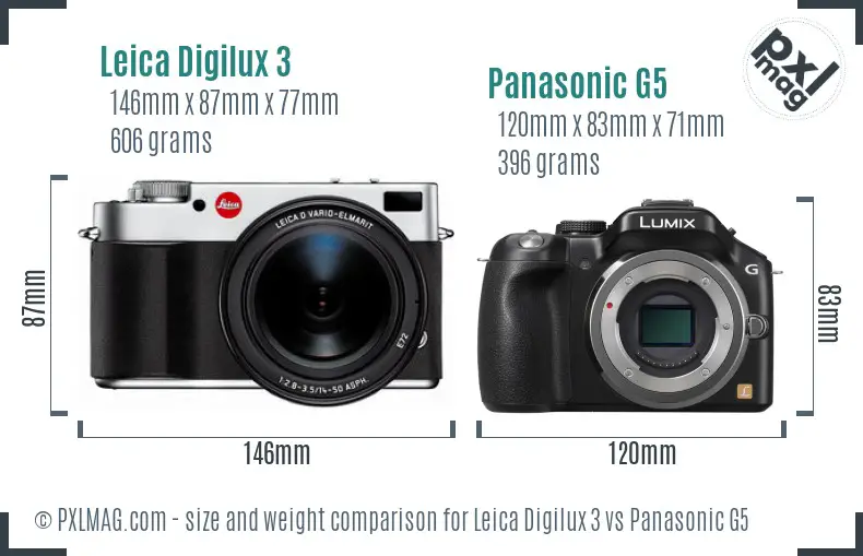 Leica Digilux 3 vs Panasonic G5 size comparison