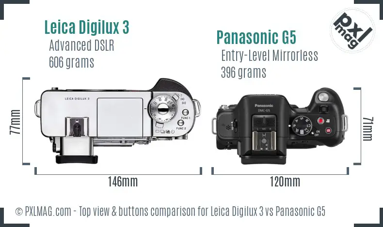 Leica Digilux 3 vs Panasonic G5 top view buttons comparison