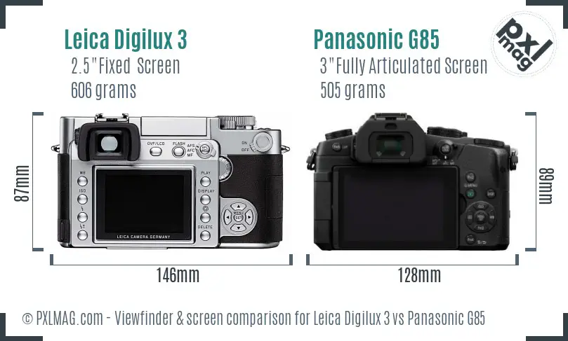 Leica Digilux 3 vs Panasonic G85 Screen and Viewfinder comparison Leica Digilux 3 vs Panasonic G85 Screen and Viewfinder comparison