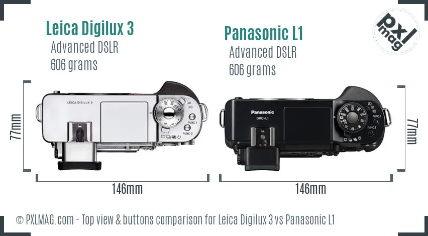 Leica Digilux 3 vs Panasonic L1 top view buttons comparison