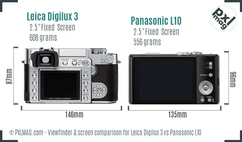 Leica Digilux 3 vs Panasonic L10 Screen and Viewfinder comparison