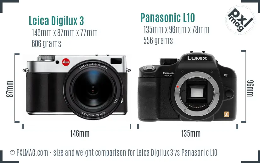 Leica Digilux 3 vs Panasonic L10 size comparison