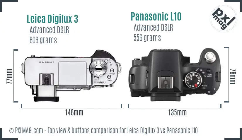 Leica Digilux 3 vs Panasonic L10 top view buttons comparison