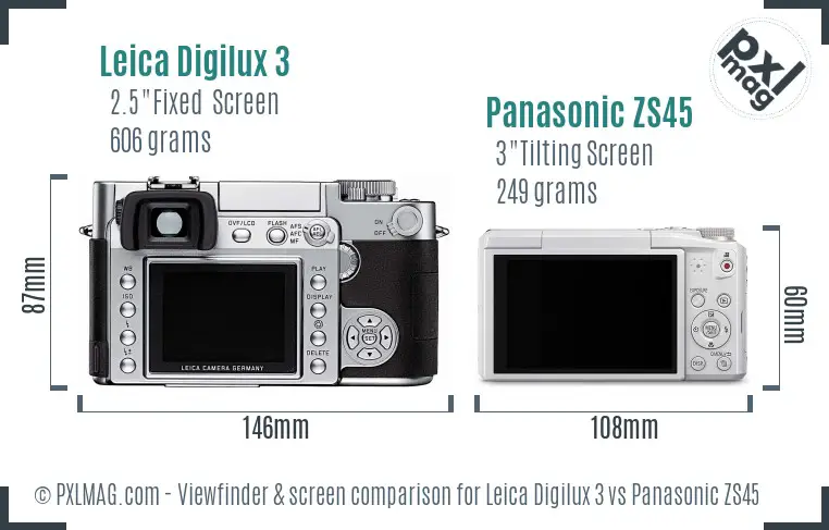 Leica Digilux 3 vs Panasonic ZS45 Screen and Viewfinder comparison