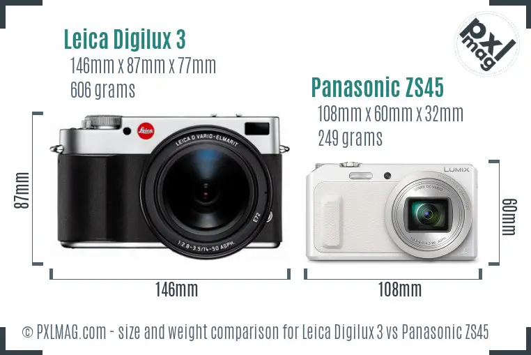 Leica Digilux 3 vs Panasonic ZS45 size comparison