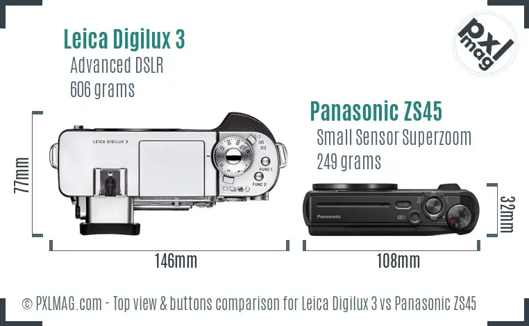 Leica Digilux 3 vs Panasonic ZS45 top view buttons comparison