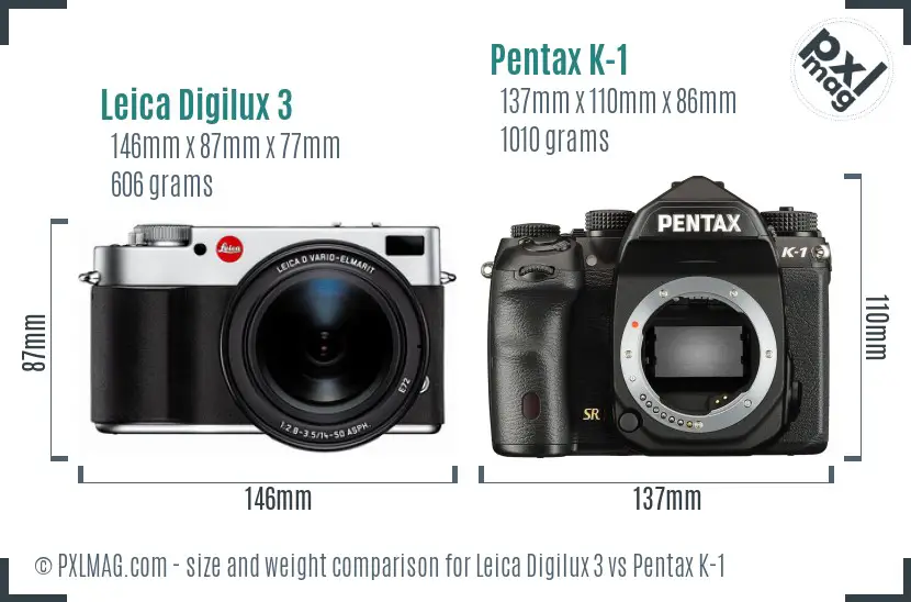 Leica Digilux 3 vs Pentax K-1 size comparison