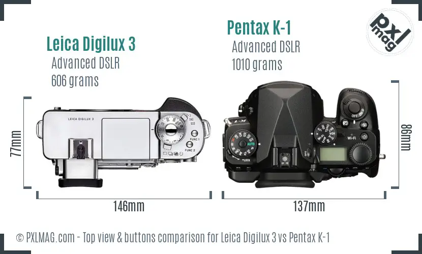 Leica Digilux 3 vs Pentax K-1 top view buttons comparison