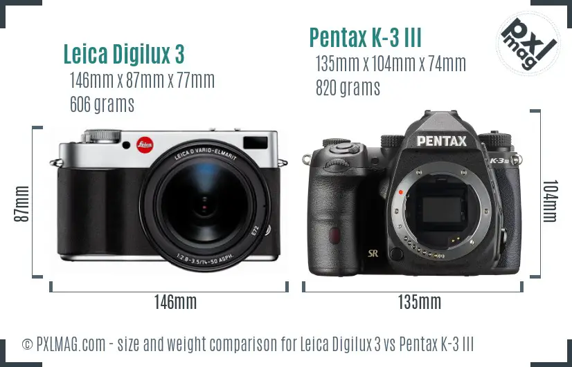 Leica Digilux 3 vs Pentax K-3 III size comparison