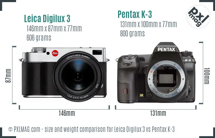 Leica Digilux 3 vs Pentax K-3 size comparison