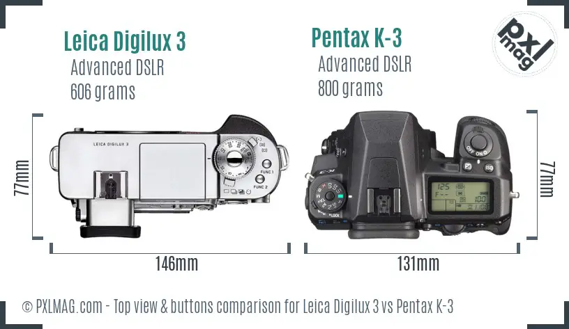 Leica Digilux 3 vs Pentax K-3 top view buttons comparison