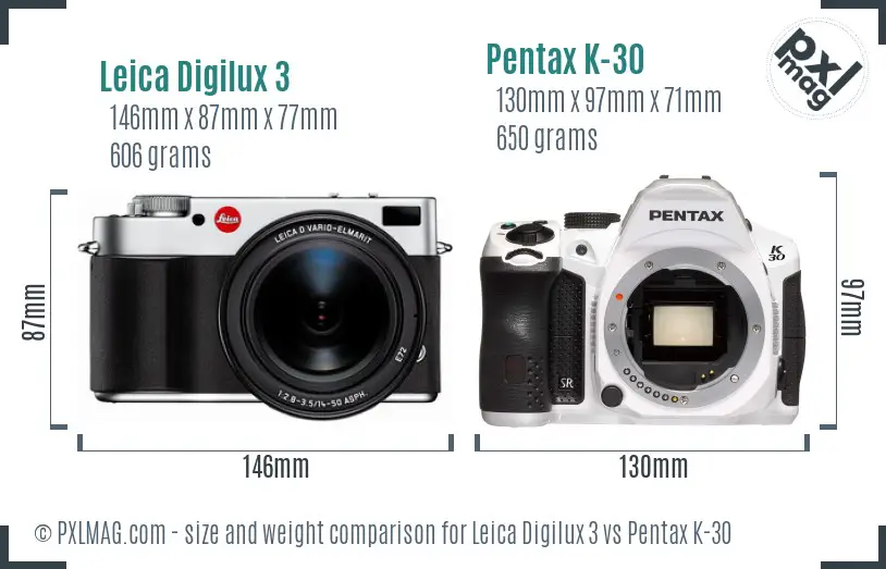 Leica Digilux 3 vs Pentax K-30 size comparison