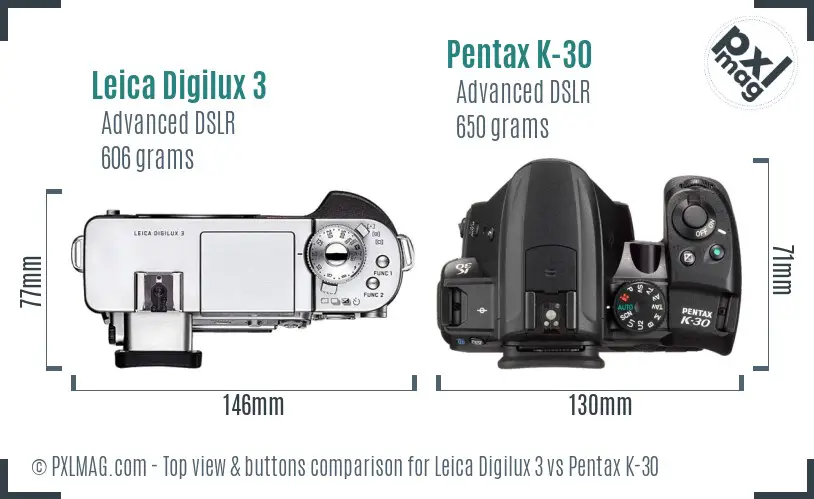Leica Digilux 3 vs Pentax K-30 top view buttons comparison