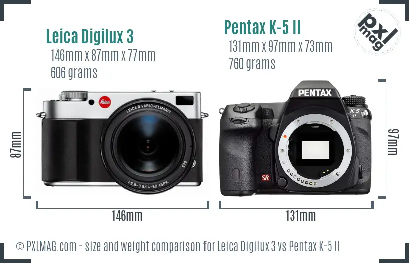 Leica Digilux 3 vs Pentax K-5 II size comparison