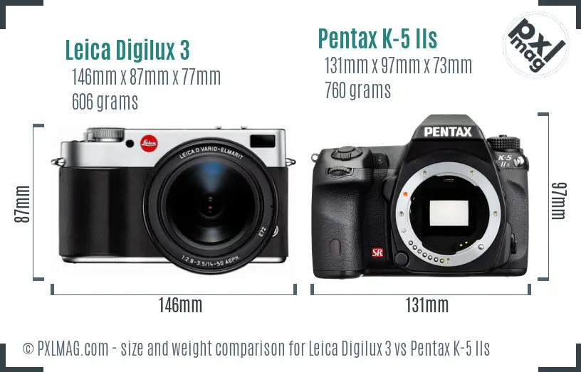 Leica Digilux 3 vs Pentax K-5 IIs size comparison