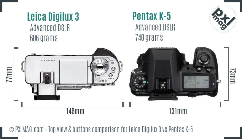 Leica Digilux 3 vs Pentax K-5 top view buttons comparison