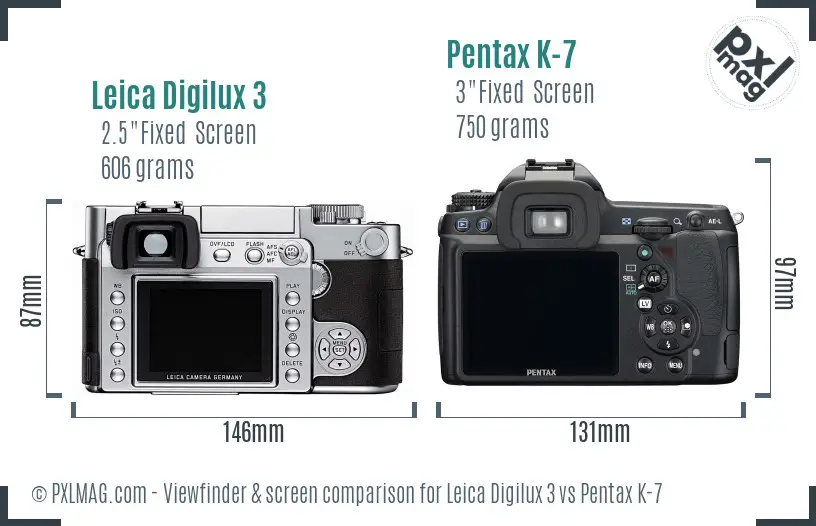 Leica Digilux 3 vs Pentax K-7 Screen and Viewfinder comparison