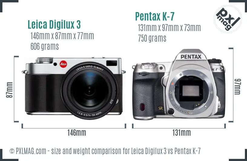 Leica Digilux 3 vs Pentax K-7 size comparison