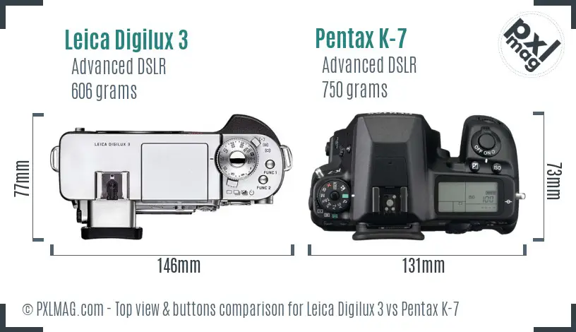 Leica Digilux 3 vs Pentax K-7 top view buttons comparison