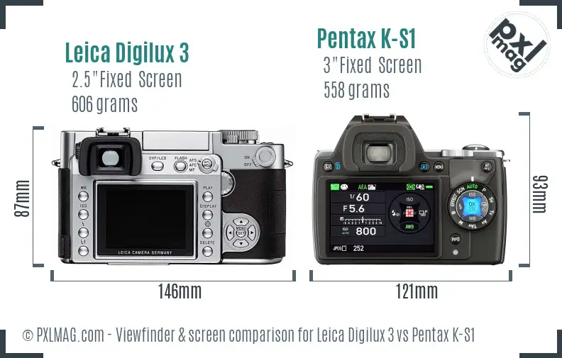 Leica Digilux 3 vs Pentax K-S1 Screen and Viewfinder comparison