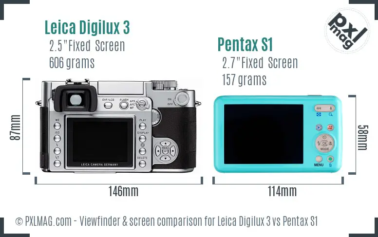 Leica Digilux 3 vs Pentax S1 Screen and Viewfinder comparison