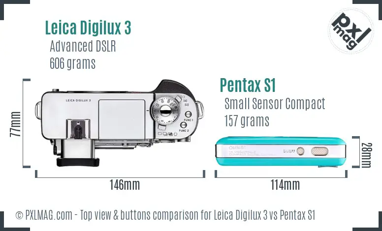 Leica Digilux 3 vs Pentax S1 top view buttons comparison