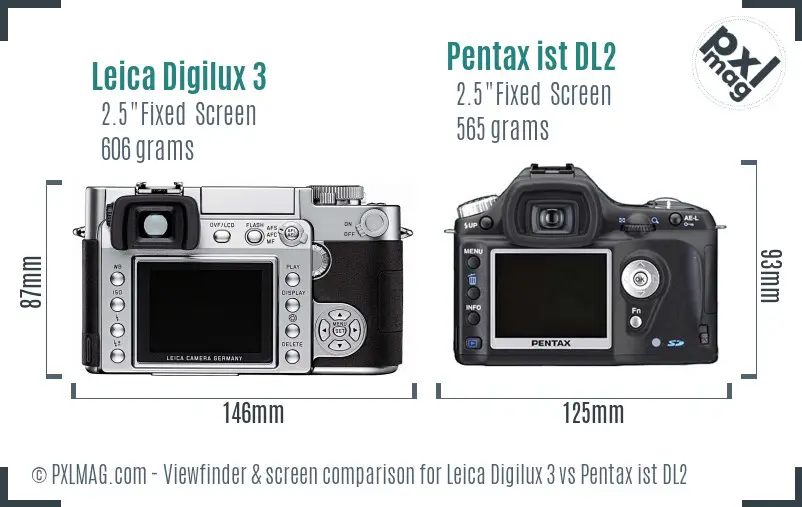 Leica Digilux 3 vs Pentax ist DL2 Screen and Viewfinder comparison