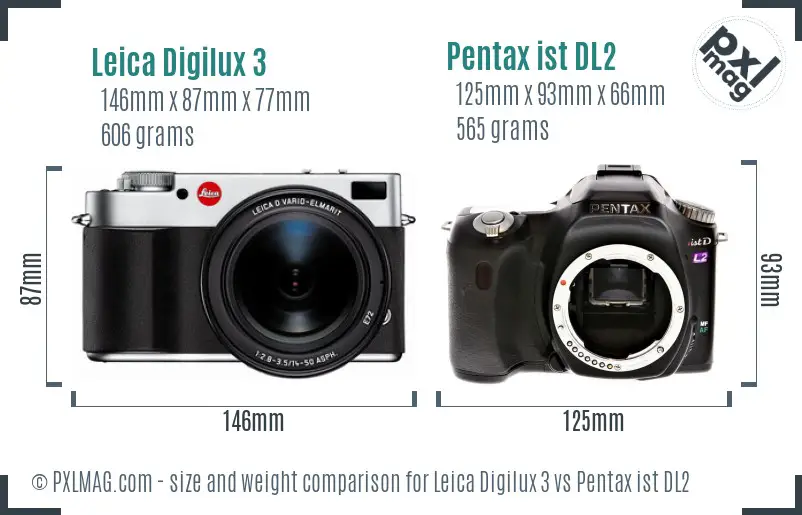 Leica Digilux 3 vs Pentax ist DL2 size comparison