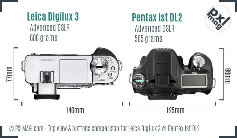 Leica Digilux 3 vs Pentax ist DL2 top view buttons comparison