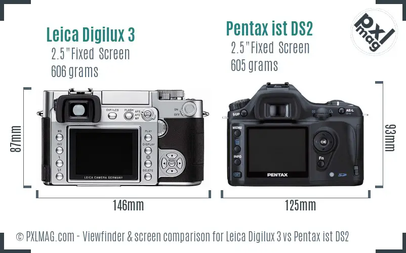 Leica Digilux 3 vs Pentax ist DS2 Screen and Viewfinder comparison