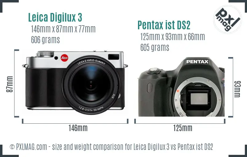 Leica Digilux 3 vs Pentax ist DS2 size comparison