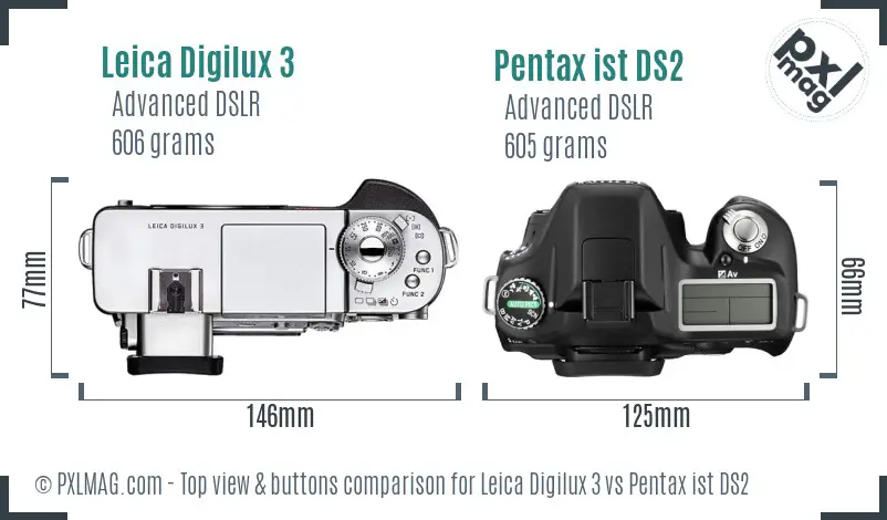 Leica Digilux 3 vs Pentax ist DS2 top view buttons comparison