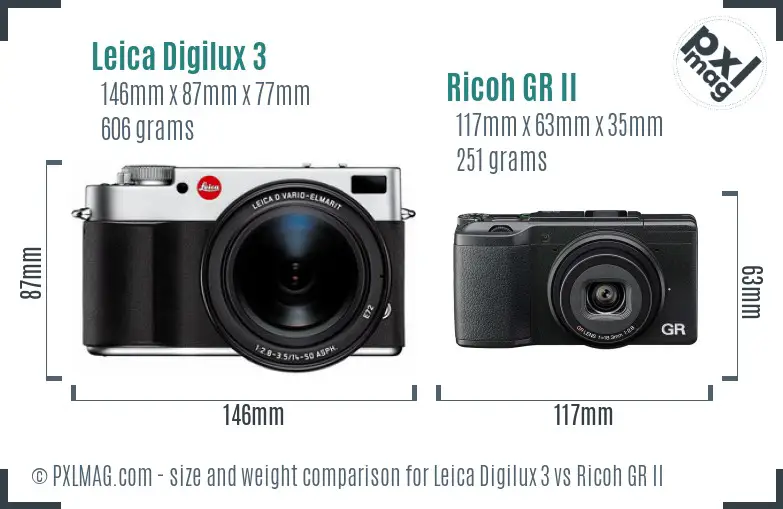 Leica Digilux 3 vs Ricoh GR II size comparison