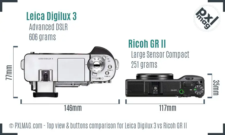 Leica Digilux 3 vs Ricoh GR II top view buttons comparison