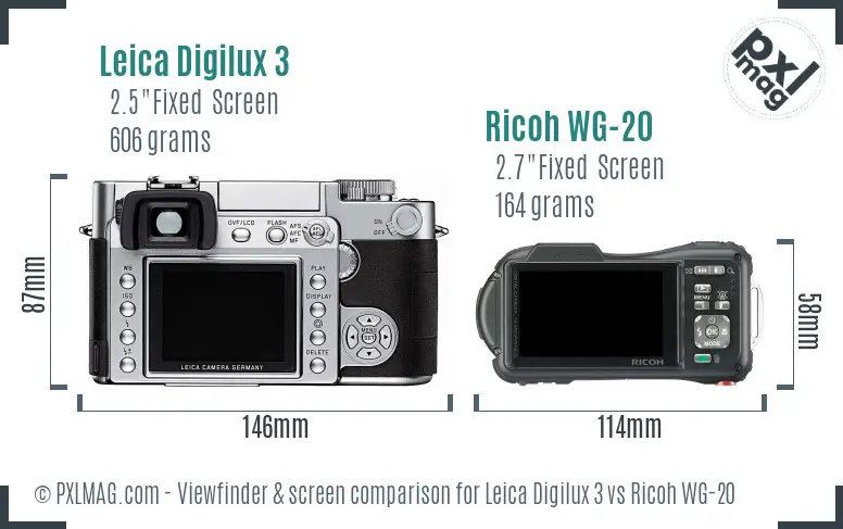 Leica Digilux 3 vs Ricoh WG-20 Screen and Viewfinder comparison