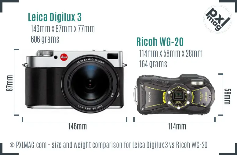 Leica Digilux 3 vs Ricoh WG-20 size comparison