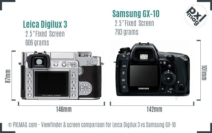 Leica Digilux 3 vs Samsung GX-10 Screen and Viewfinder comparison
