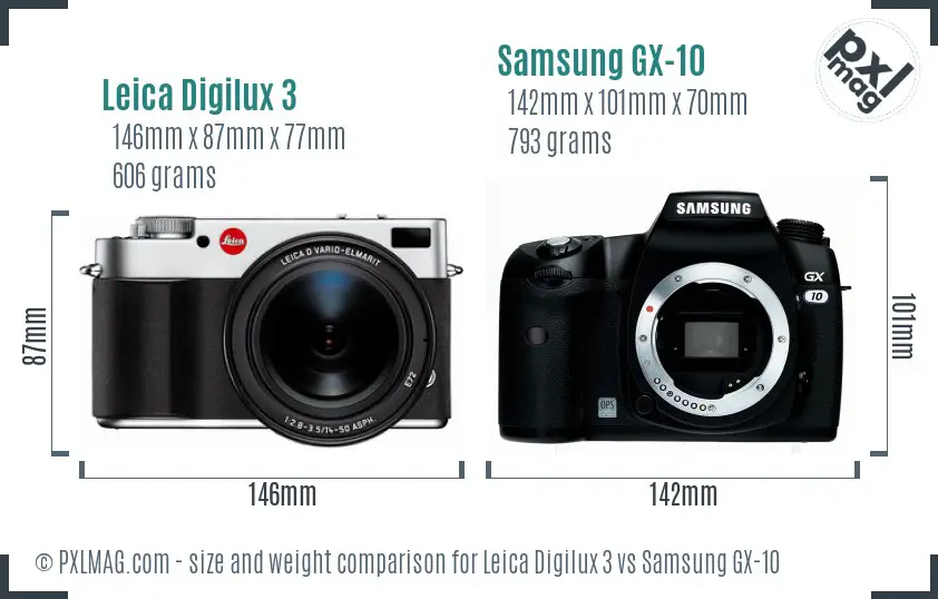 Leica Digilux 3 vs Samsung GX-10 size comparison